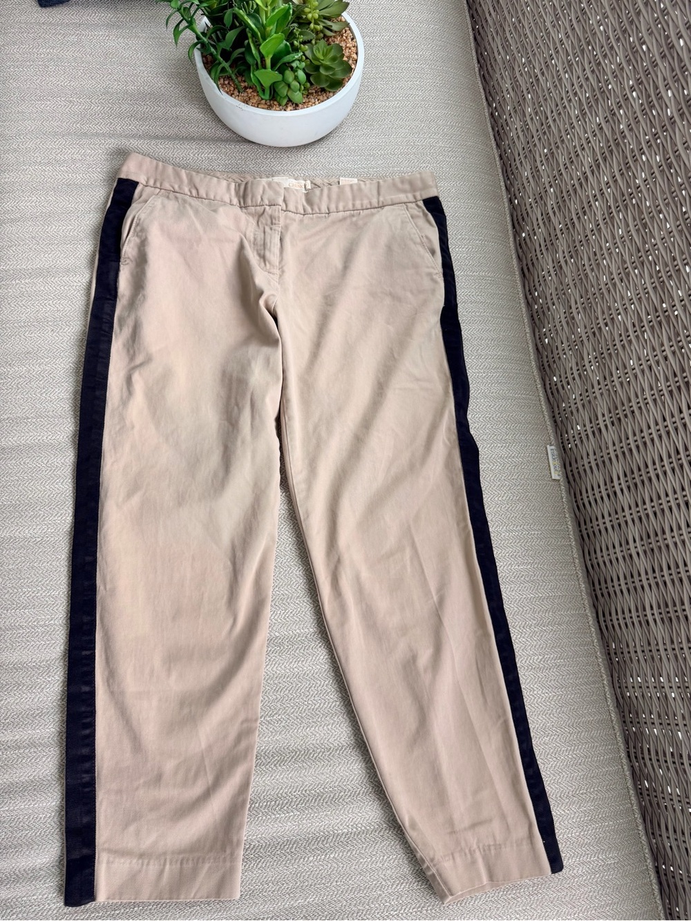 J. Crew Beige Ankle Pants with Black Side Stripe